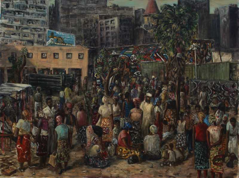 Maputo Marketplace painting by Caroline Jones